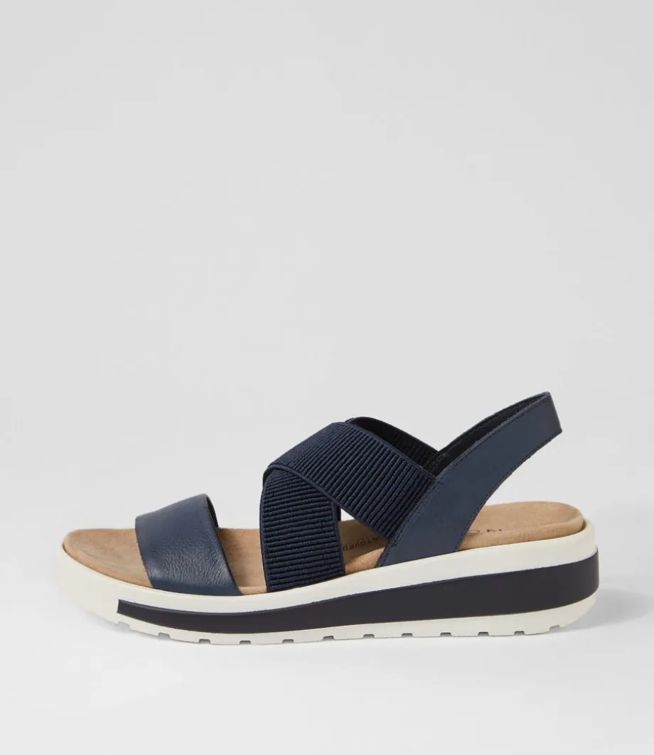 Grandys W Navy Leather Elastic Sandals<ZIERA Outlet
