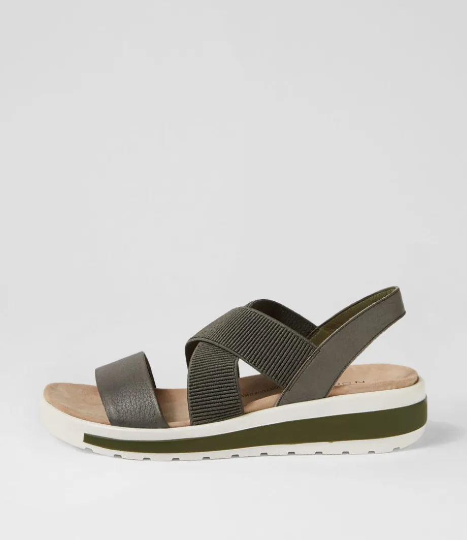 Grandys W Olive Leather Elastic Sandals<ZIERA Clearance