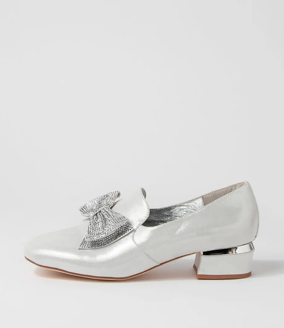 Grenada Silver Shimmer Leather Jewels Heels<DJANGO & JULIETTE Hot