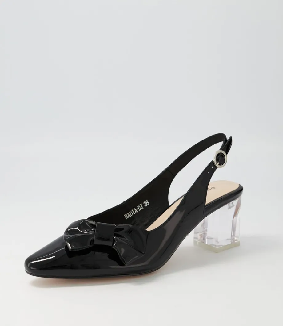 Hadia Black Clear Heel Patent Leather Heels<DJANGO & JULIETTE Clearance