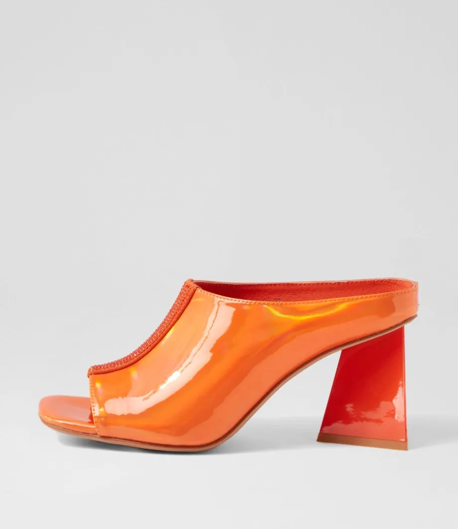 Halley Orange Mirror Patent Mules<DJANGO & JULIETTE Clearance