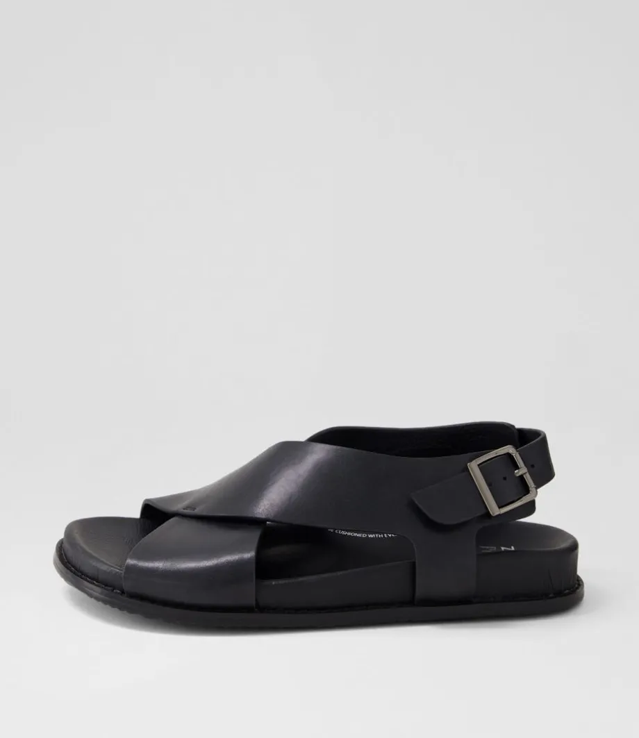 Hanako W Black Leather Sandals<ZIERA Cheap