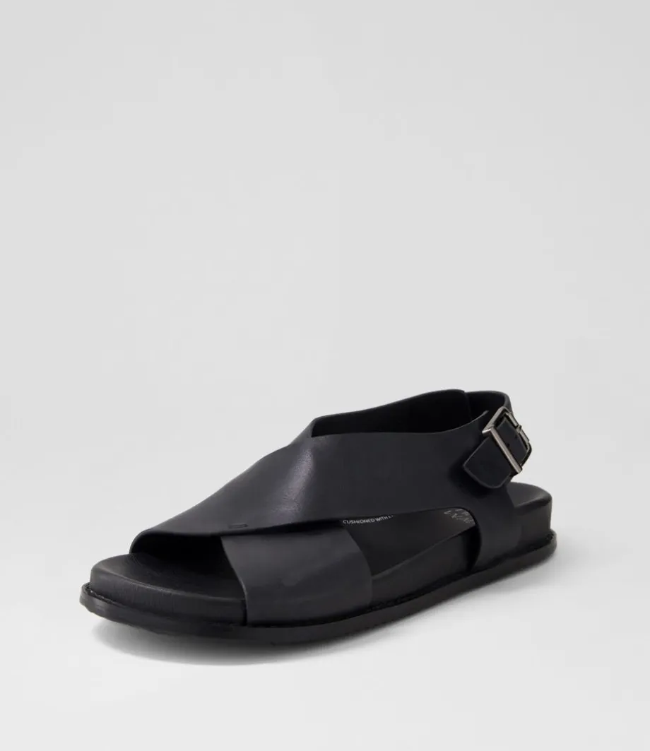 Hanako W Black Leather Sandals<ZIERA Cheap