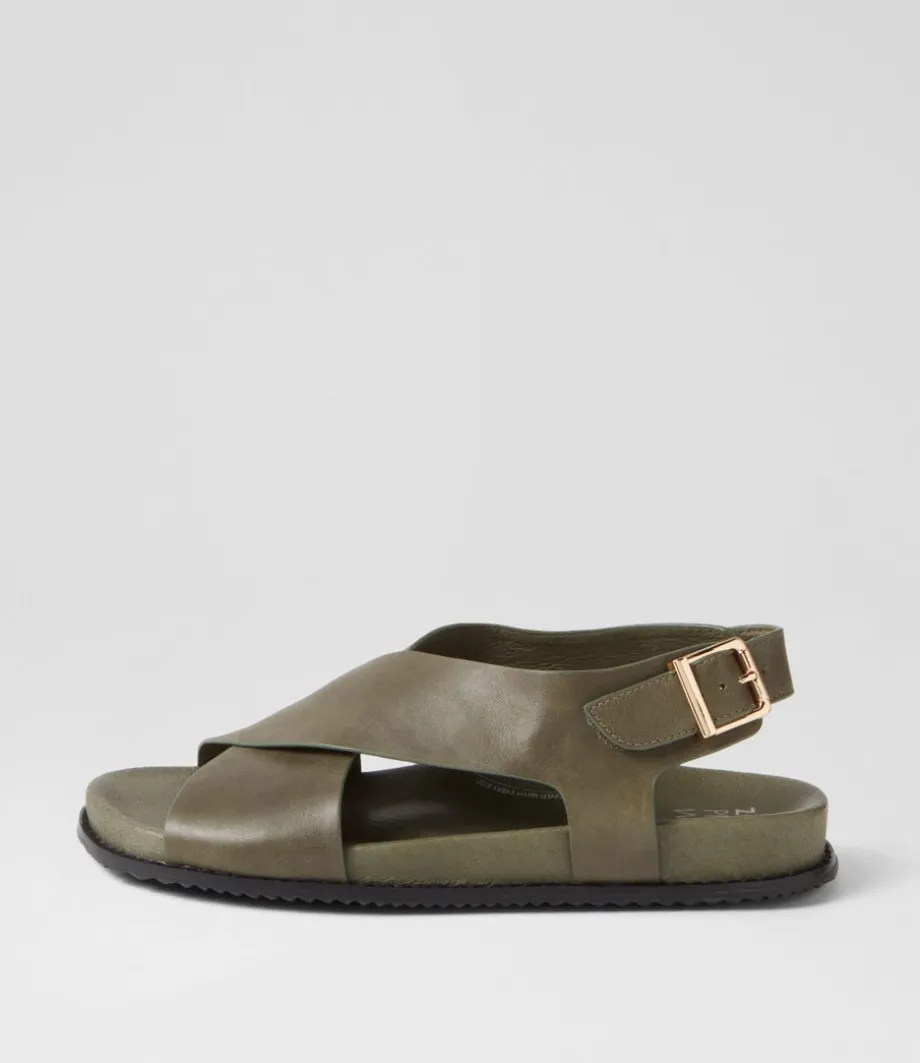 Hanako W Olive Leather Sandals<ZIERA Hot