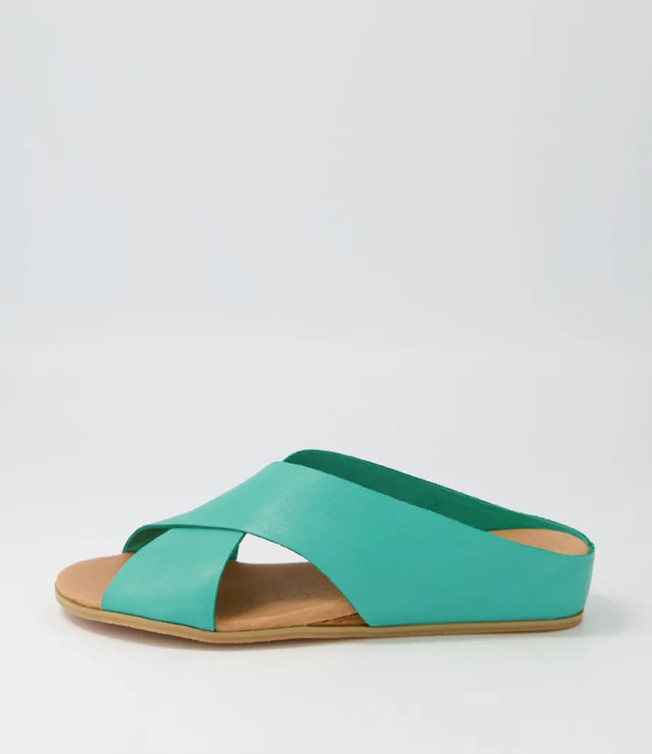 Harli Spearmint Leather Slides<DJANGO & JULIETTE Store