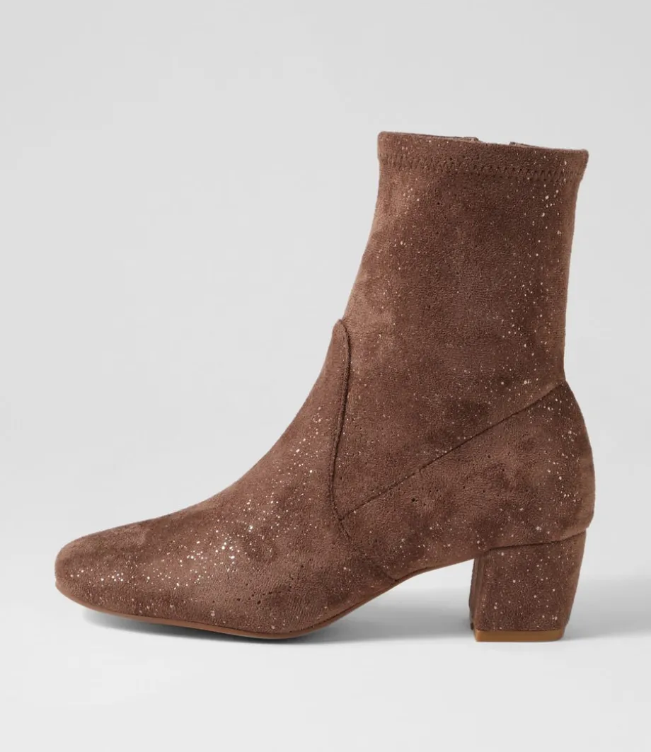 Hartful Taupe Sparkle Stretch Microsuede Ankle Boots<DJANGO & JULIETTE Best Sale