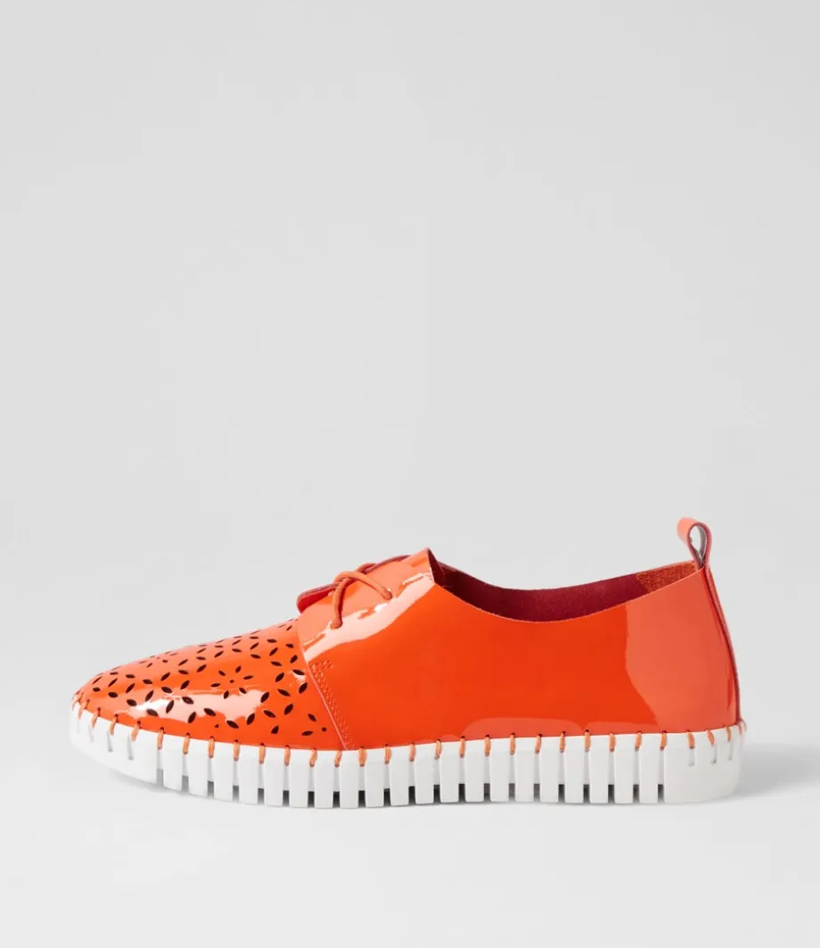 Hexter Orange White Patent Leather Sneakers<DJANGO & JULIETTE Cheap