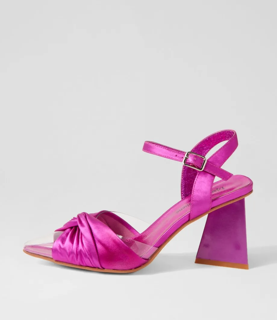 Hivon Clear Fuchsia Satin Vinylite Leather Heels<DJANGO & JULIETTE Discount
