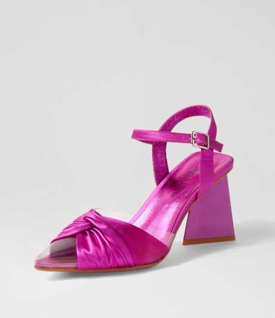 Hivon Clear Fuchsia Satin Vinylite Leather Heels<DJANGO & JULIETTE Discount