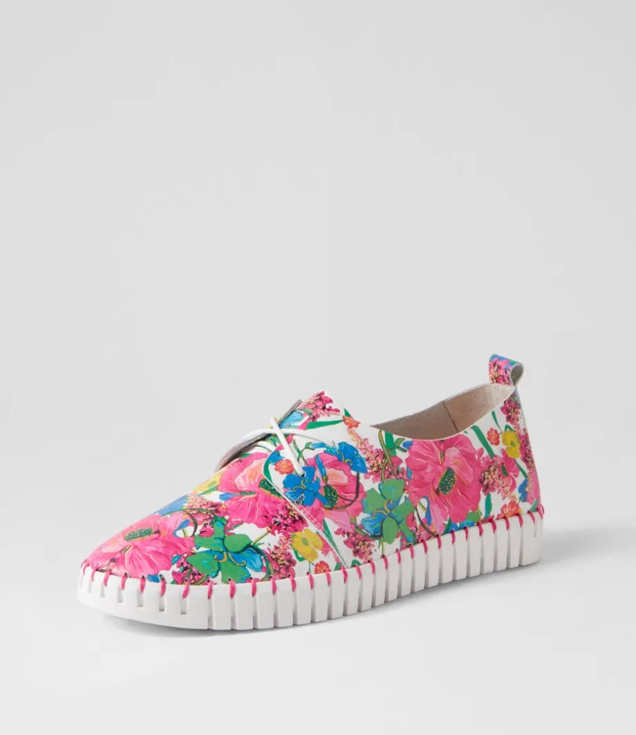 Huskies White Flowermania Leather Sneakers<DJANGO & JULIETTE Best Sale