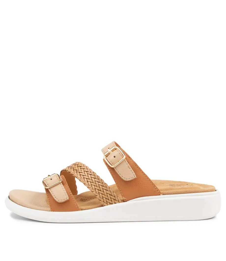 Ieanny W Camel Multi Leather Weave Slides<ZIERA Store