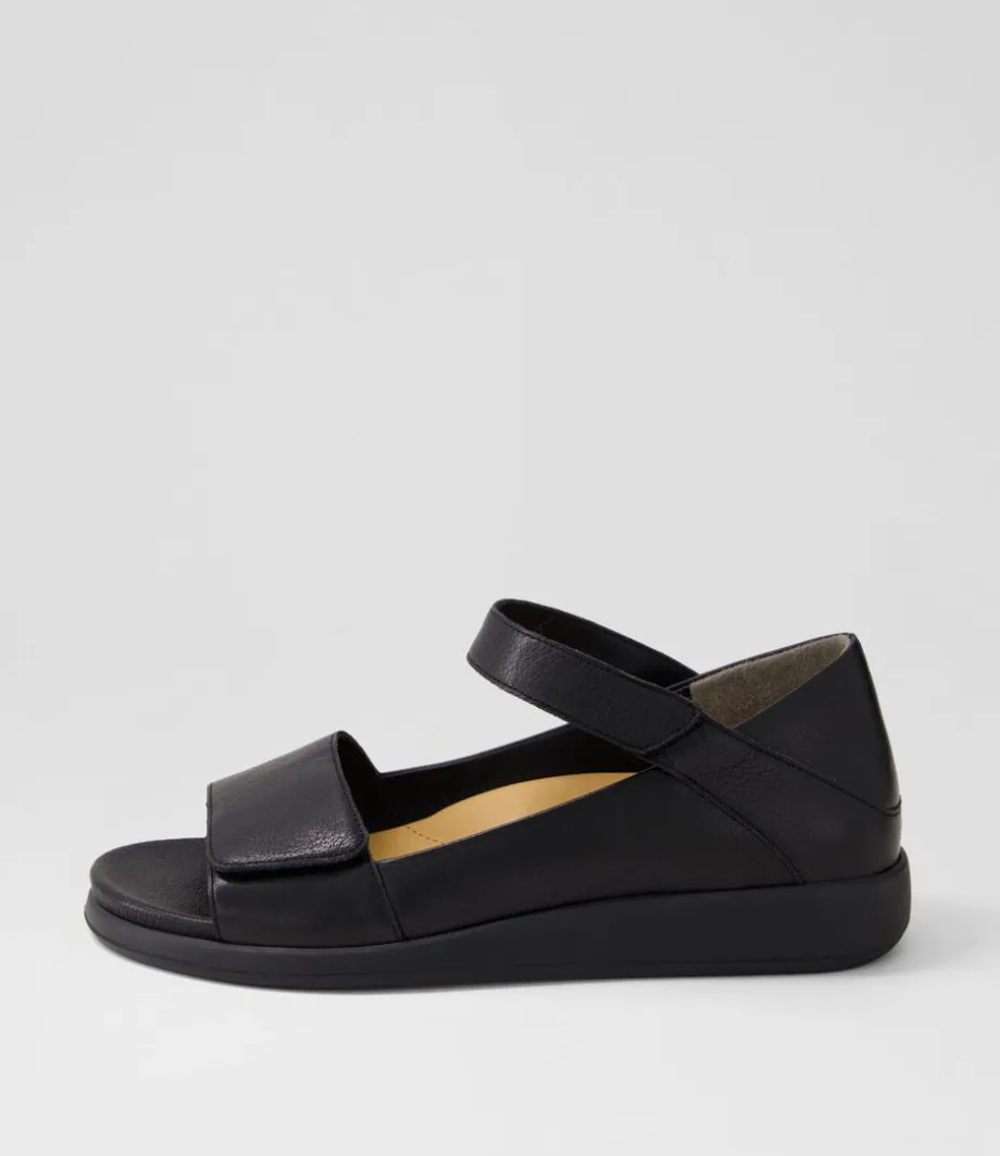Isolde W Black Leather Sandals<ZIERA Clearance