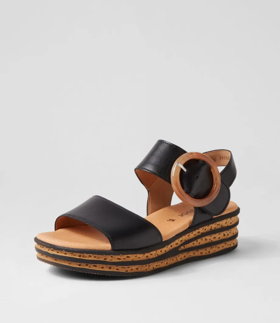 Jale Schwarz Leather Sandals<GABOR Outlet