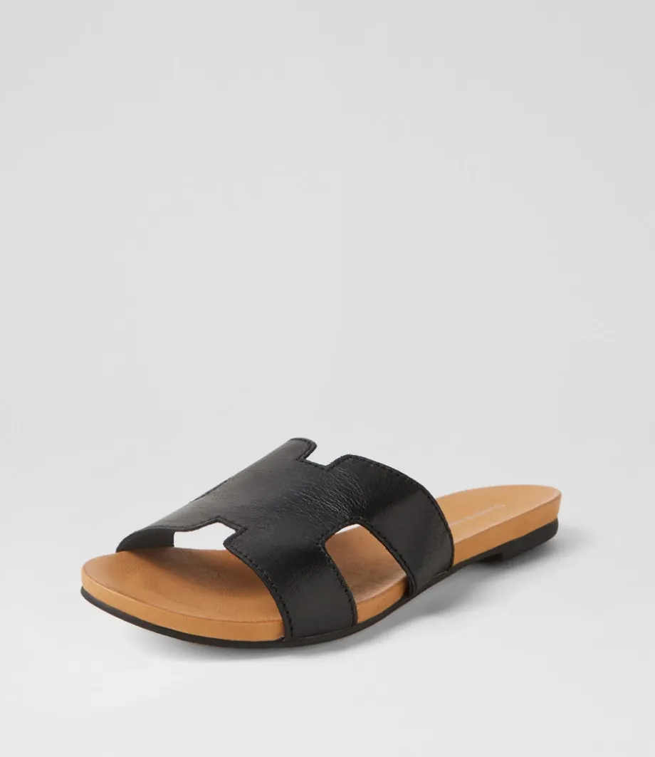 Jamel Black Leather Slides<DJANGO & JULIETTE Online