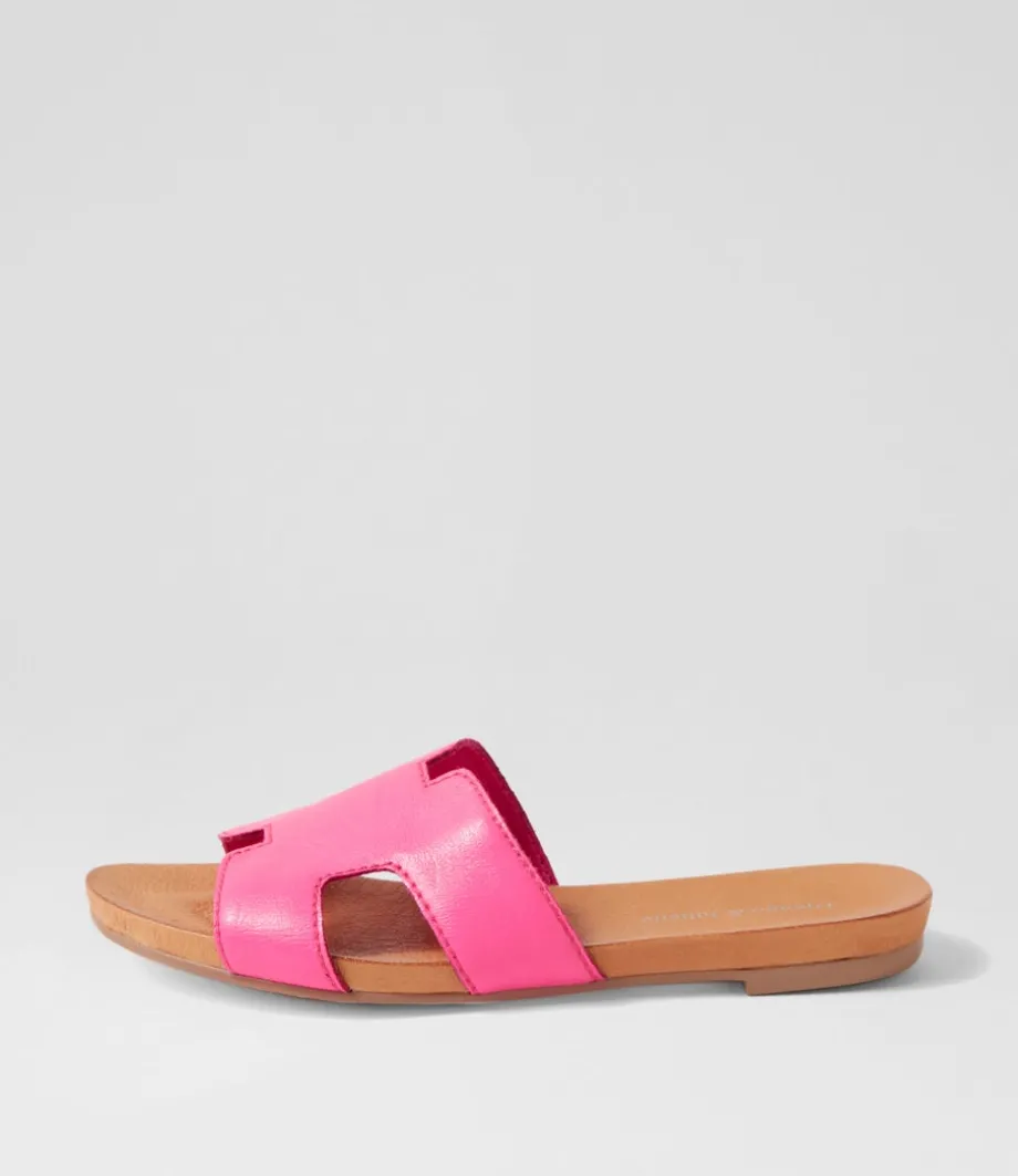 Jamel Hot Pink Leather Slides<DJANGO & JULIETTE Outlet