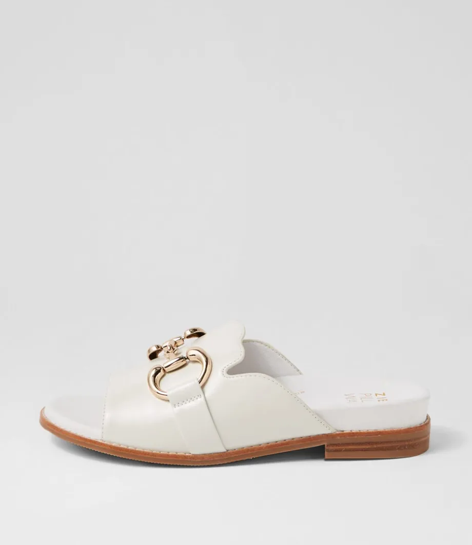 Jekkela W White Leather Slides<ZIERA Shop