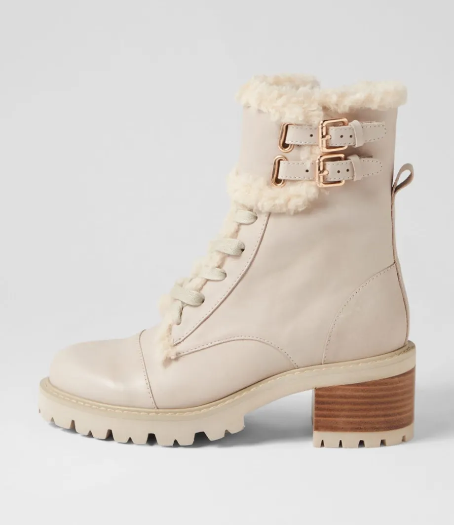Jenifa Almond Off White Leather Fur Lace Up Boots<TOP END Outlet