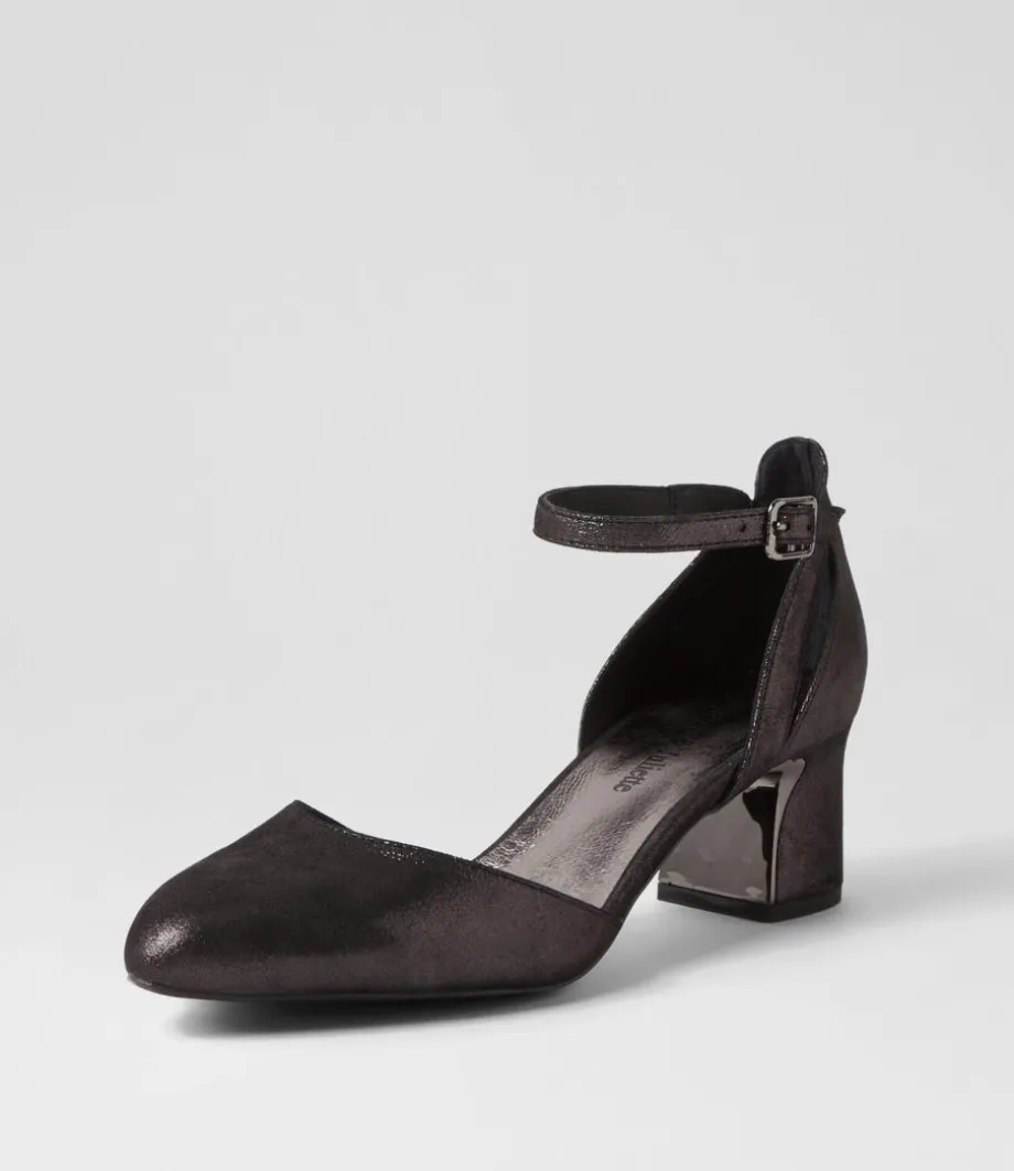 Jillie Black Shimmer Leather Heels<DJANGO & JULIETTE New