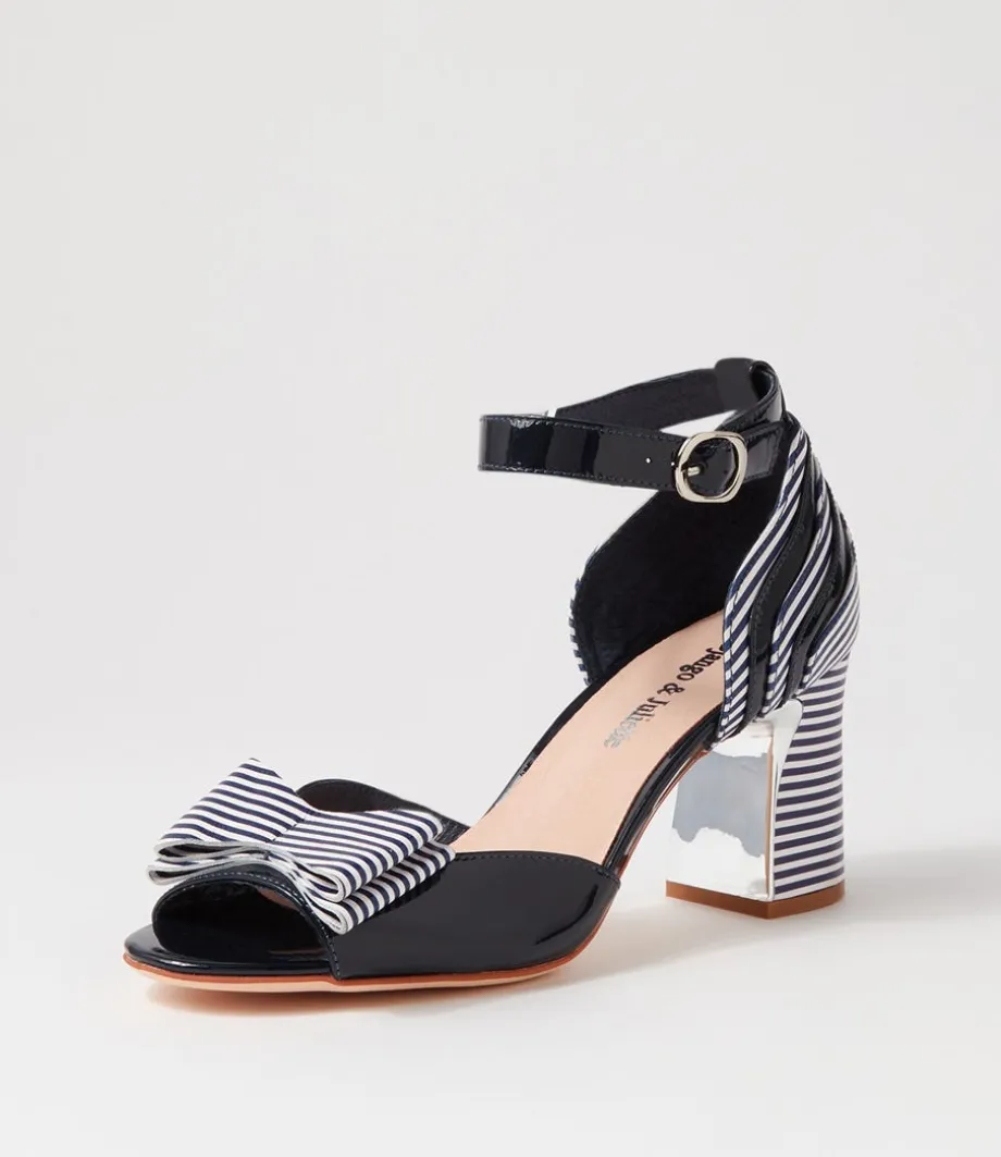 Kadmiel Navy Stripe Patent Leather Sandals<DJANGO & JULIETTE Fashion