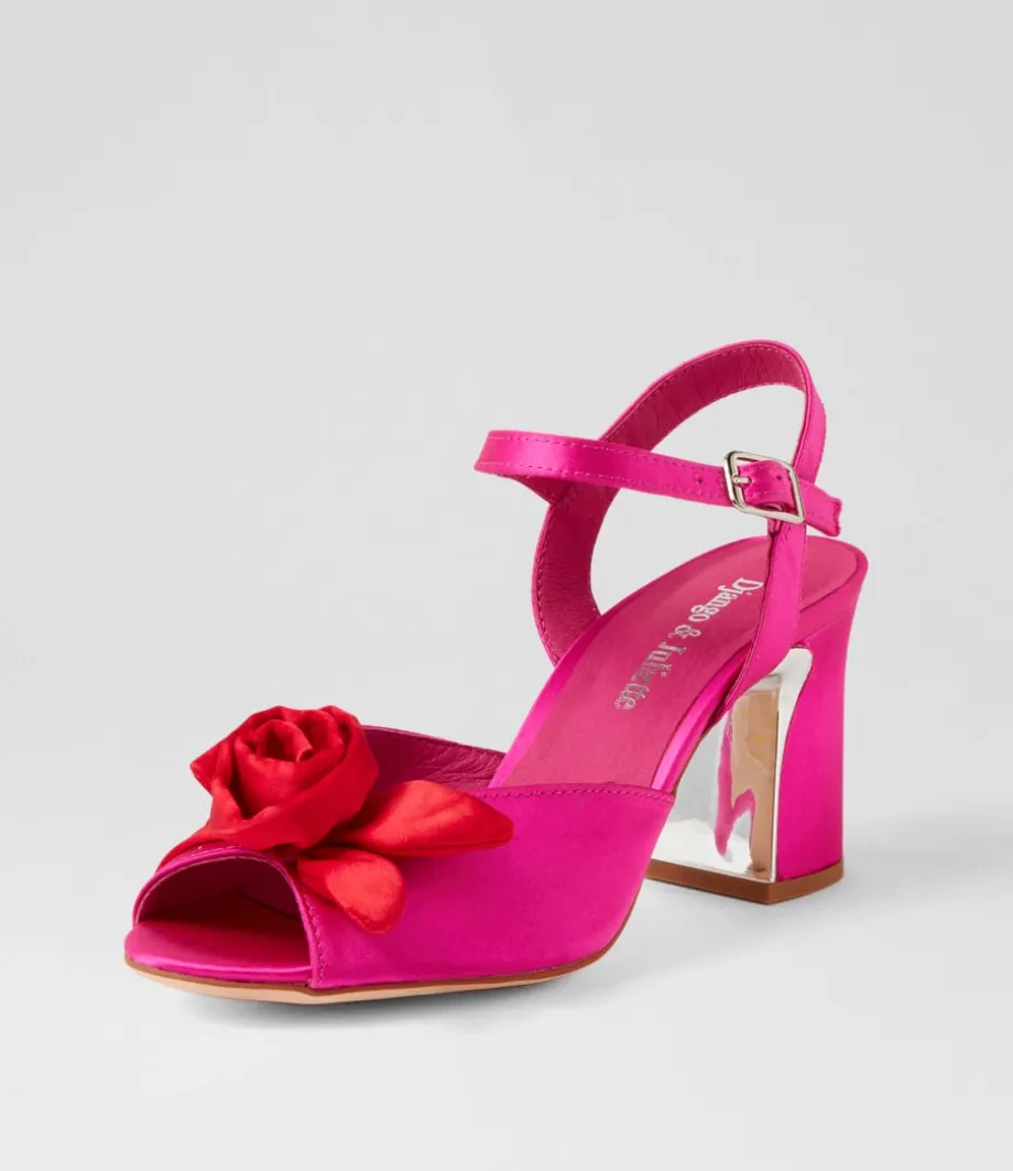 Kalice Hot Pink Red Satin Sandals<DJANGO & JULIETTE Sale