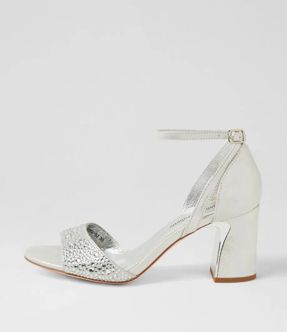 Kitta Silver Shimmer Leather Jewels Sandals<DJANGO & JULIETTE Clearance