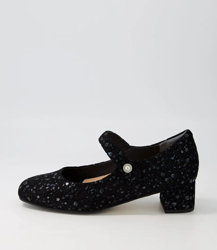 Kitty W Black Sparkle Suede Mary Jane Heels<ZIERA Best