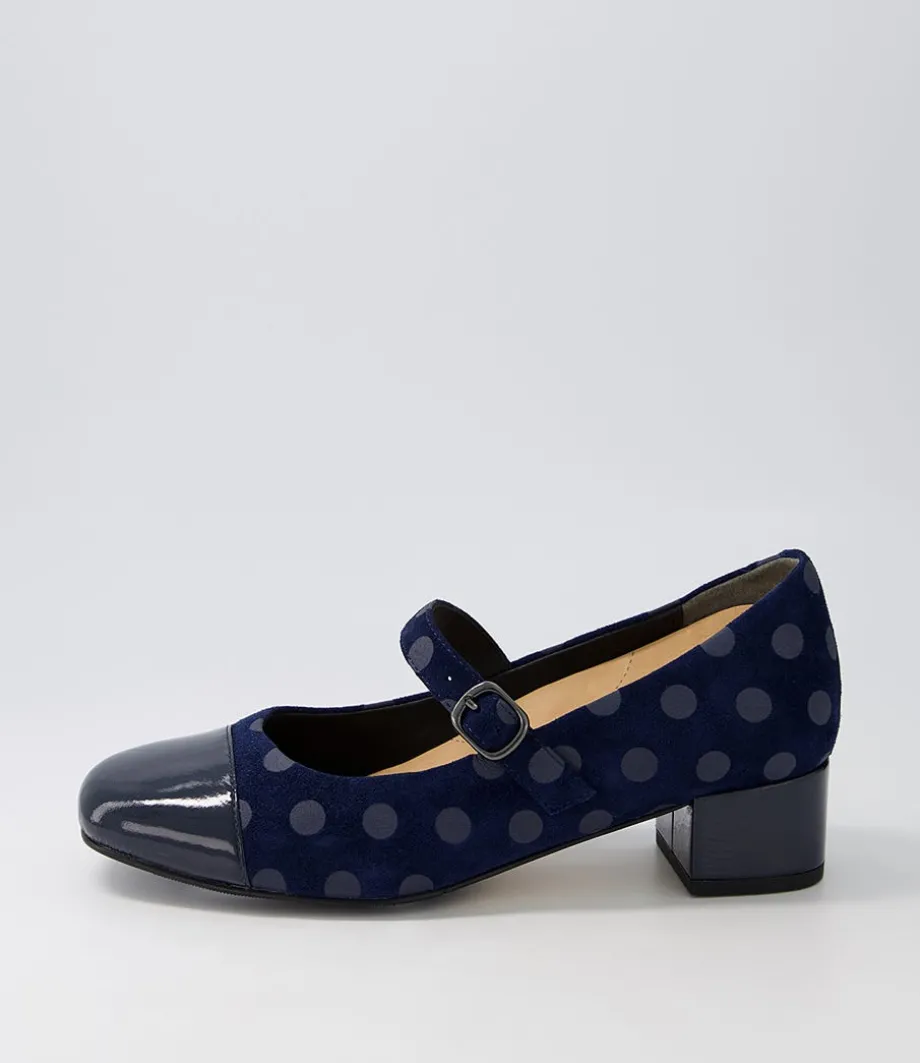 Kowder W Navy Spot Patent Suede Heels<ZIERA Online