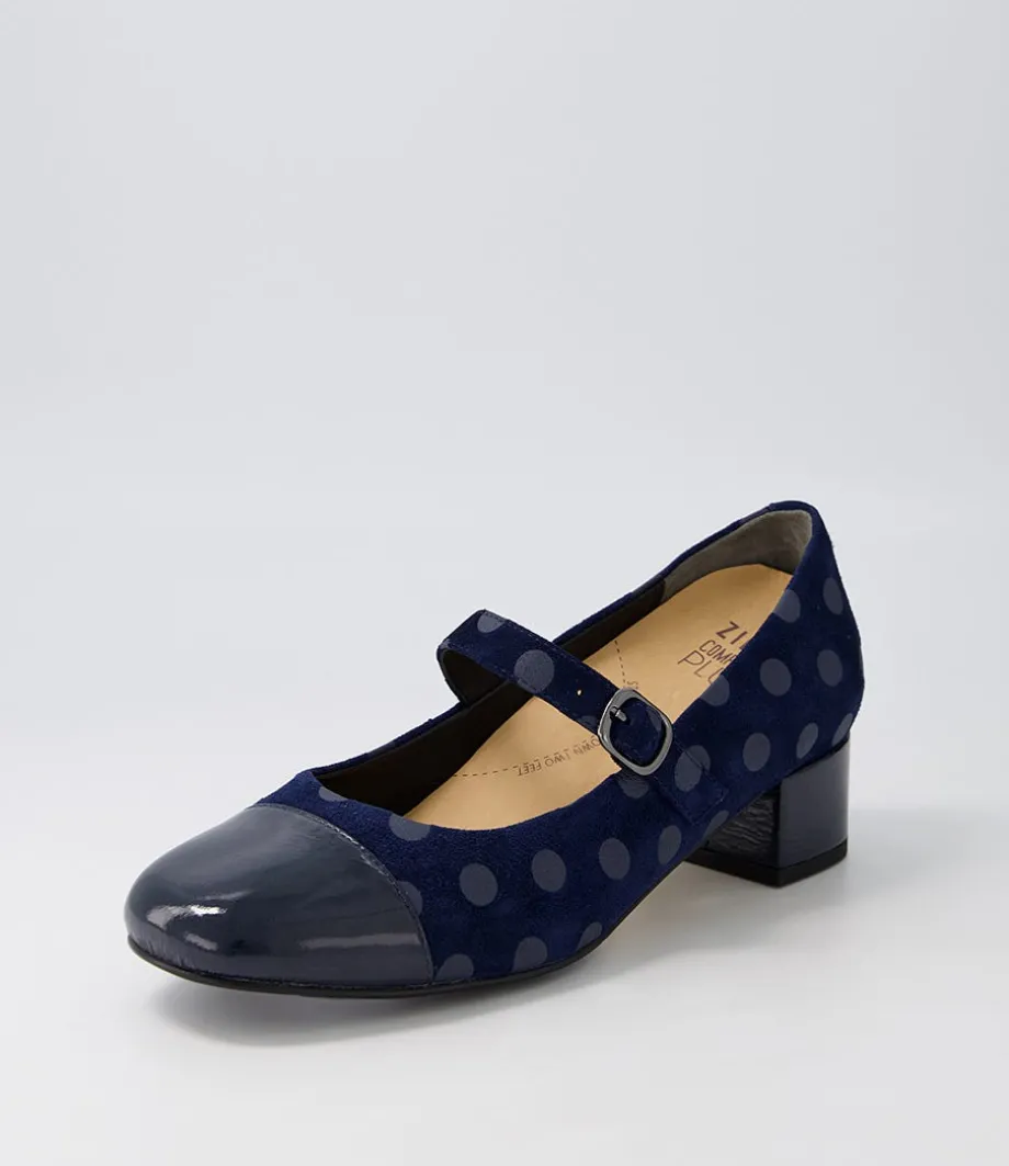 Kowder W Navy Spot Patent Suede Heels<ZIERA Online