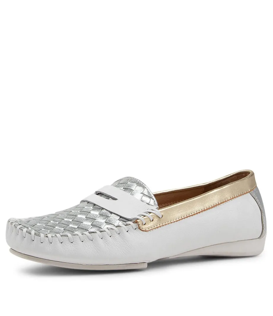 Larikan White Metallic Leather Loafers<DJANGO & JULIETTE Discount