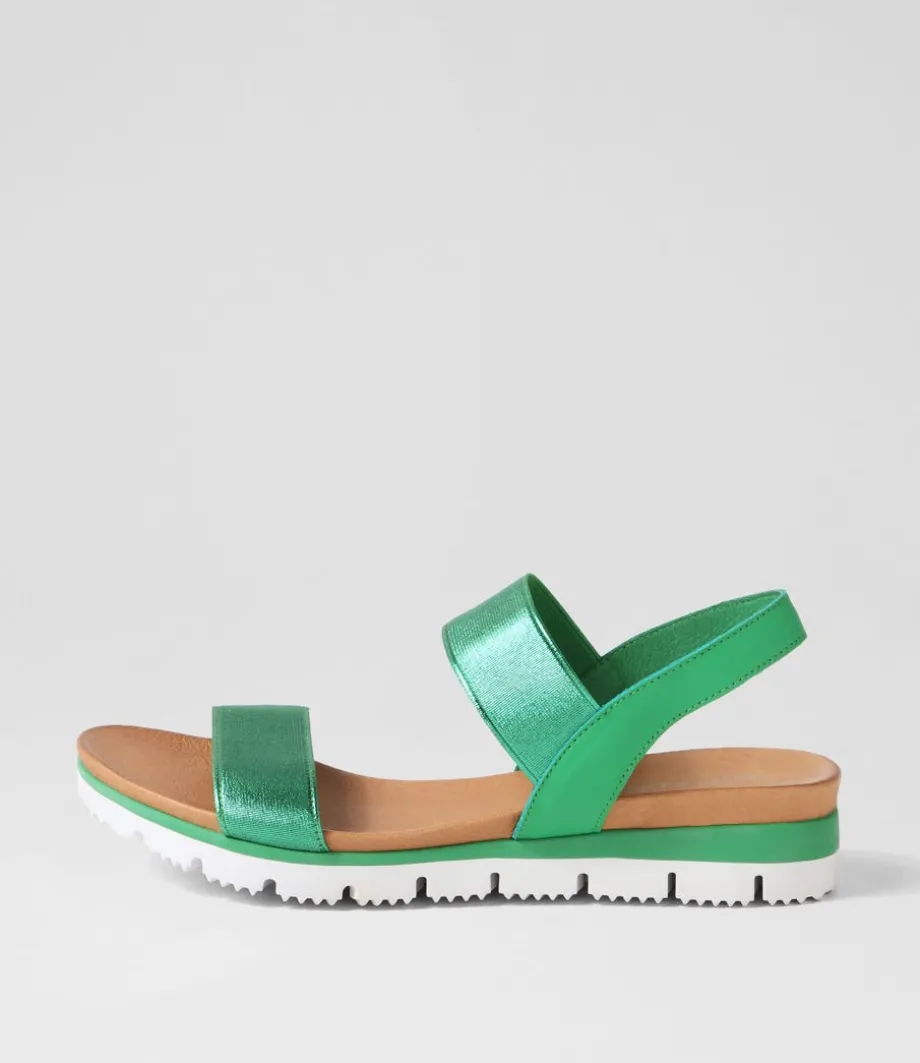 Leeka Emerald Shine Elastic Leather Sandals<DJANGO & JULIETTE Clearance