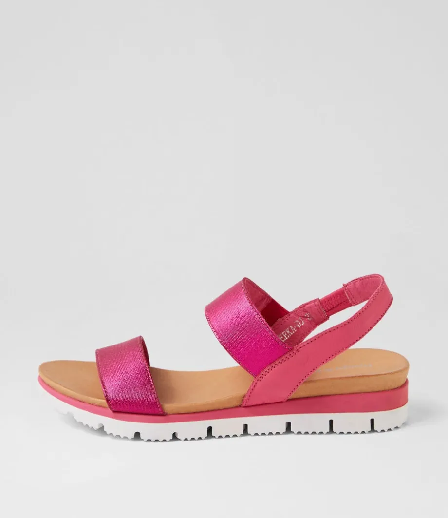 Leeka Fuchsia Shine Elastic Leather Sandals<DJANGO & JULIETTE Fashion