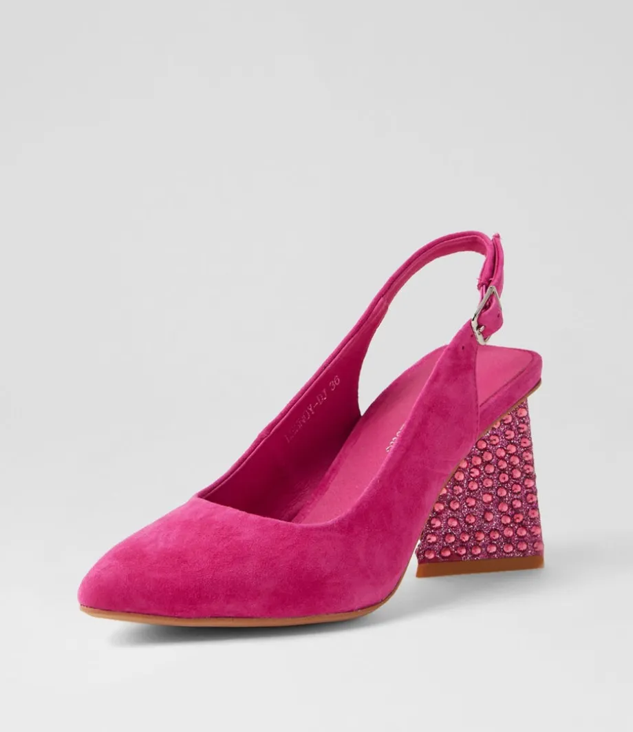 Lesnoy Fuchsia Suede Jewels Heels<DJANGO & JULIETTE New