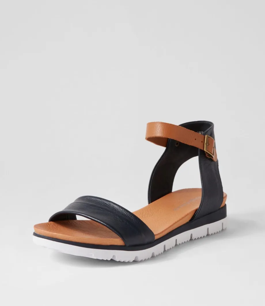 Londona Navy Dark Tan Leather Sandals<DJANGO & JULIETTE Discount
