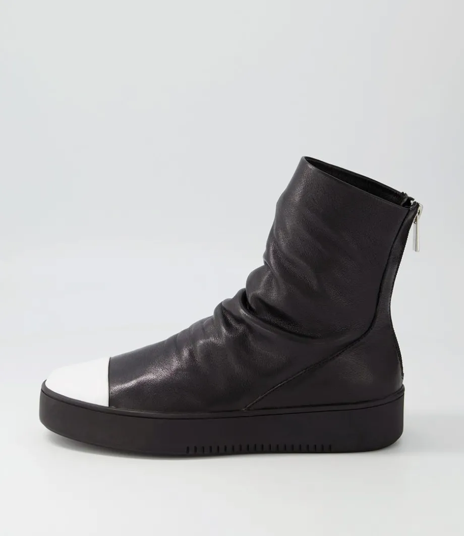 Lonzo White Black Leather Ankle Boots<DJANGO & JULIETTE Store