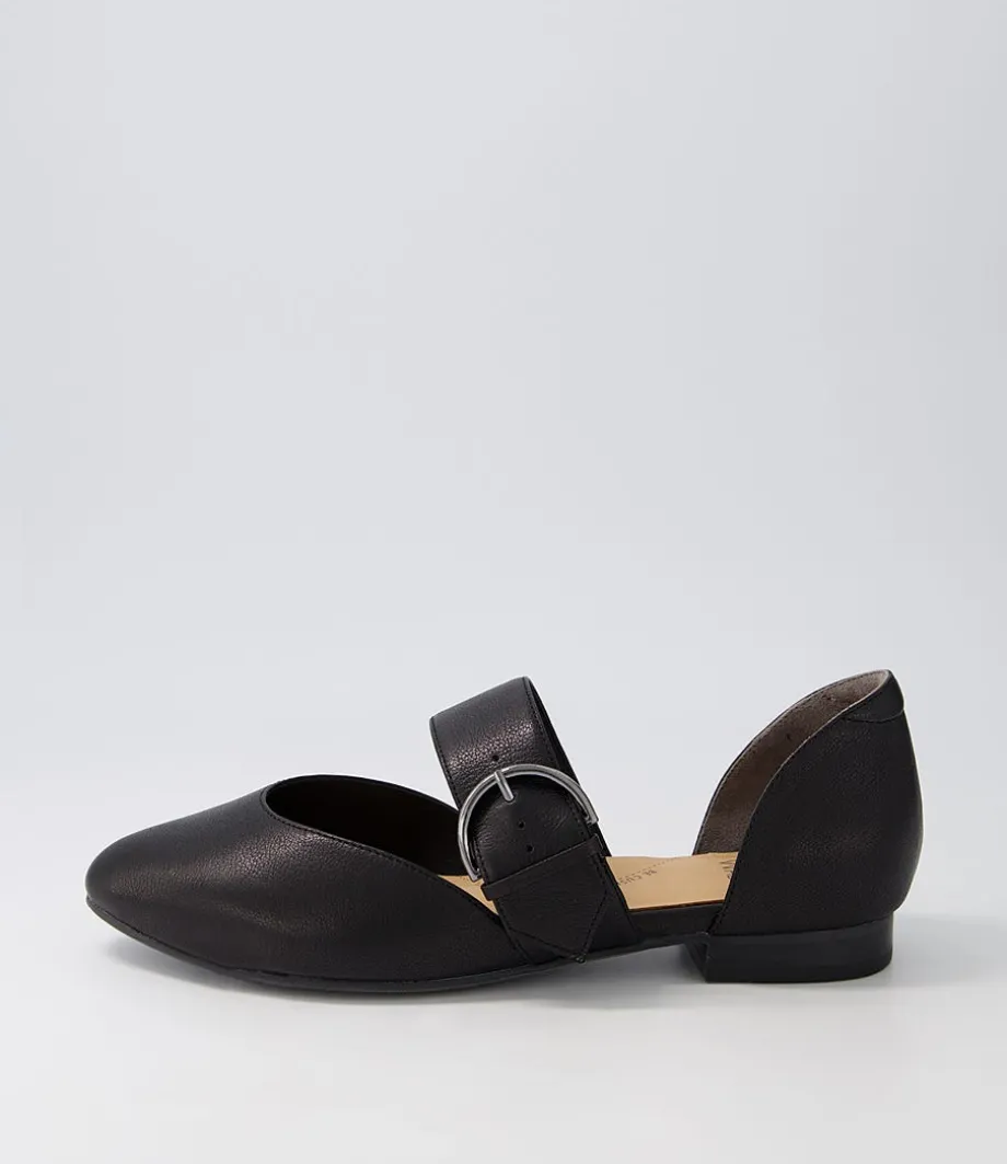 Loraa W Black Buckle Leather Ballet Flats<ZIERA Hot