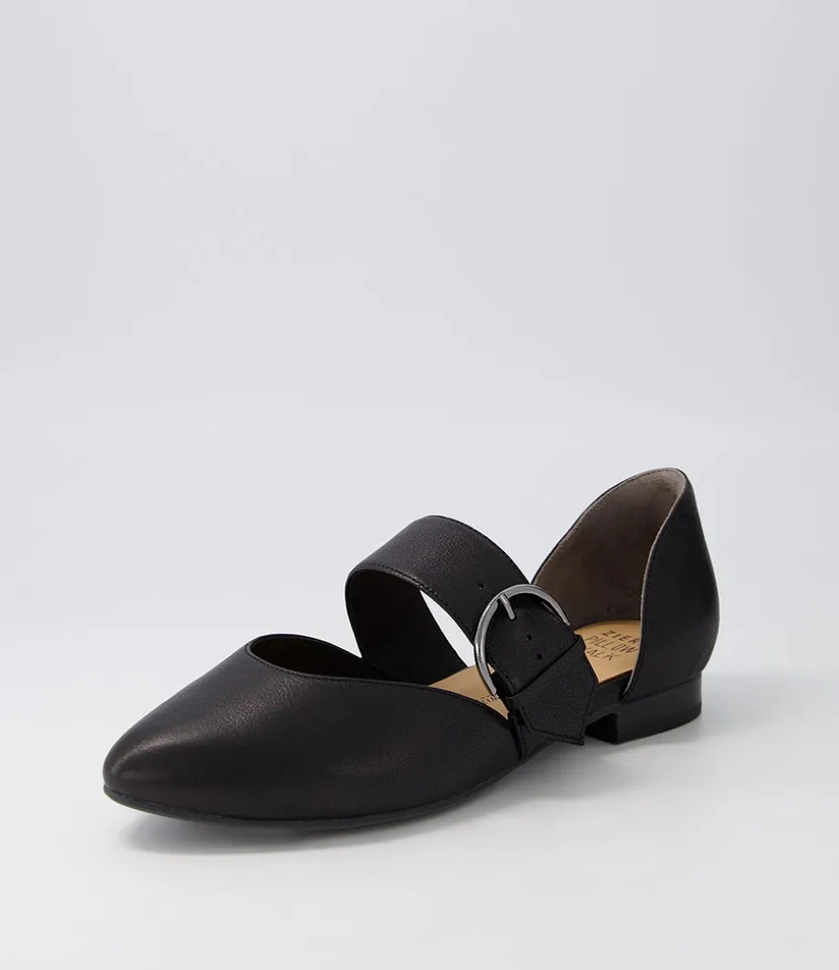 Loraa W Black Buckle Leather Ballet Flats<ZIERA Hot