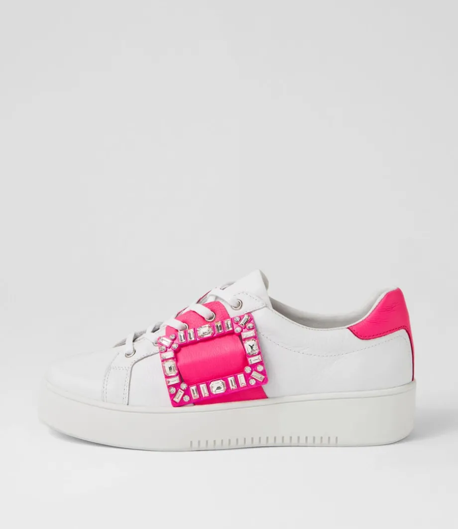 Loredos White Hot Pink Leather Sneakers<DJANGO & JULIETTE Best Sale