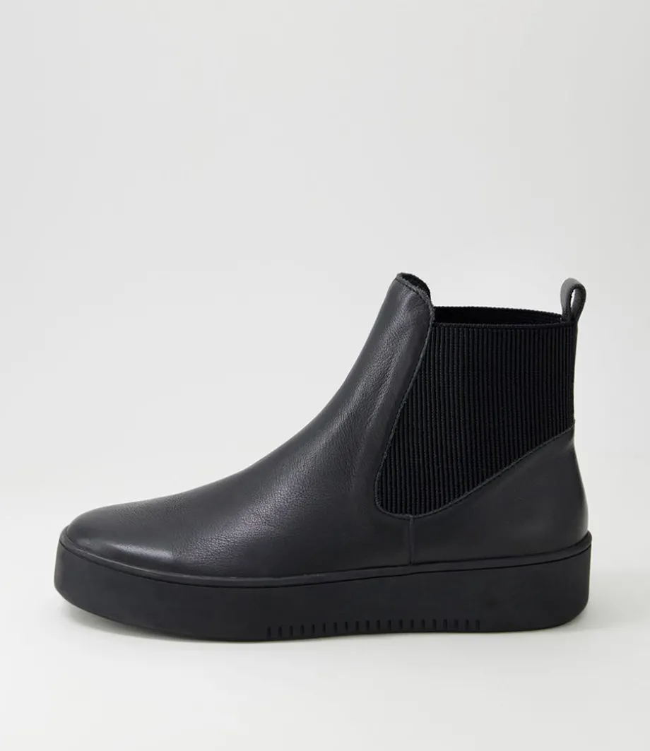 Luddey Black Leather Elastic Ankle Boots<DJANGO & JULIETTE Clearance