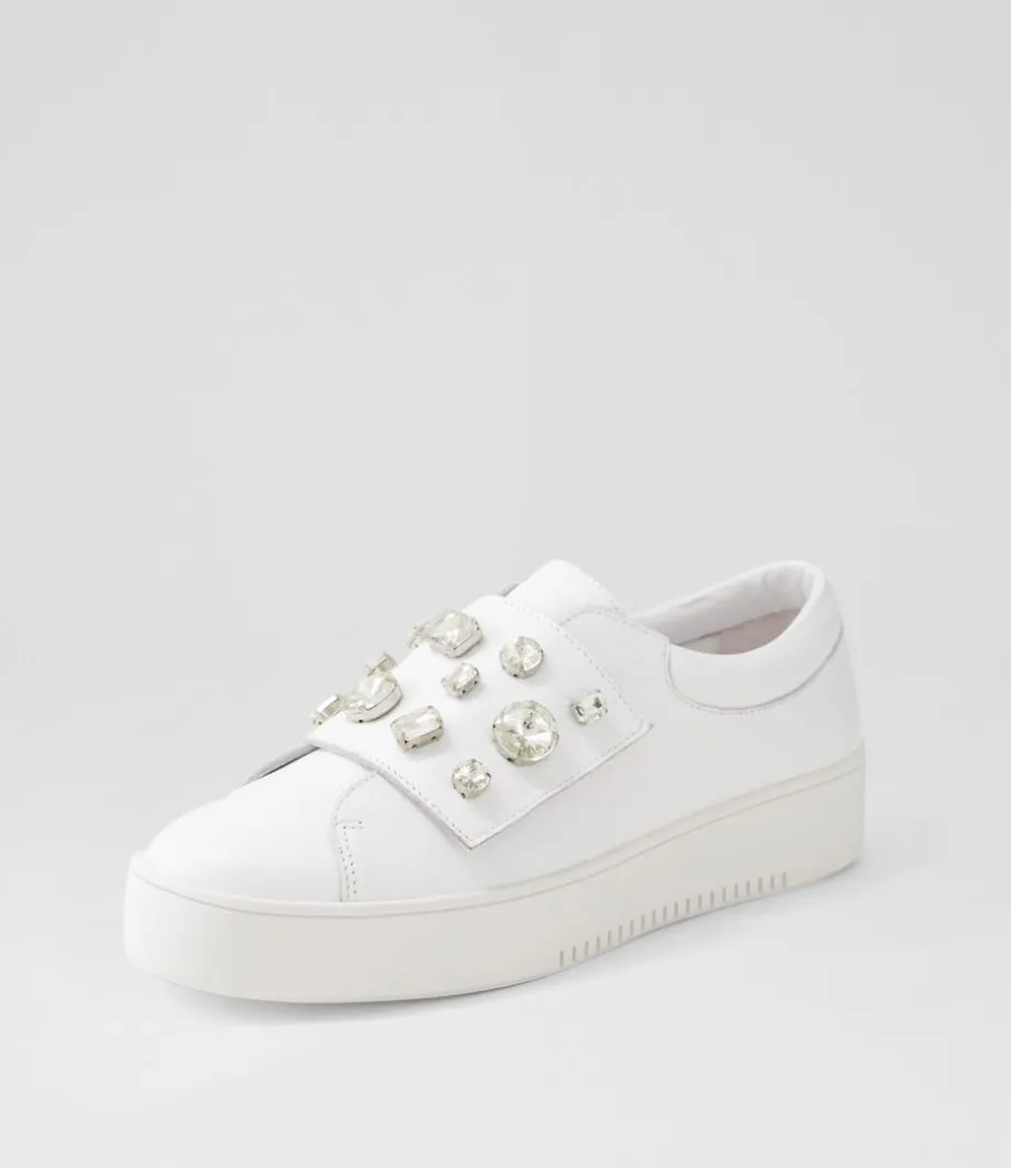 Lunit White Silver Jewels Leather Sneakers<DJANGO & JULIETTE Outlet