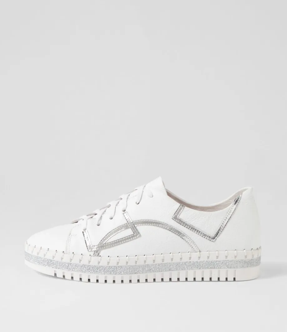 Mando White Silver Crush Leather Sneakers<DJANGO & JULIETTE Best Sale