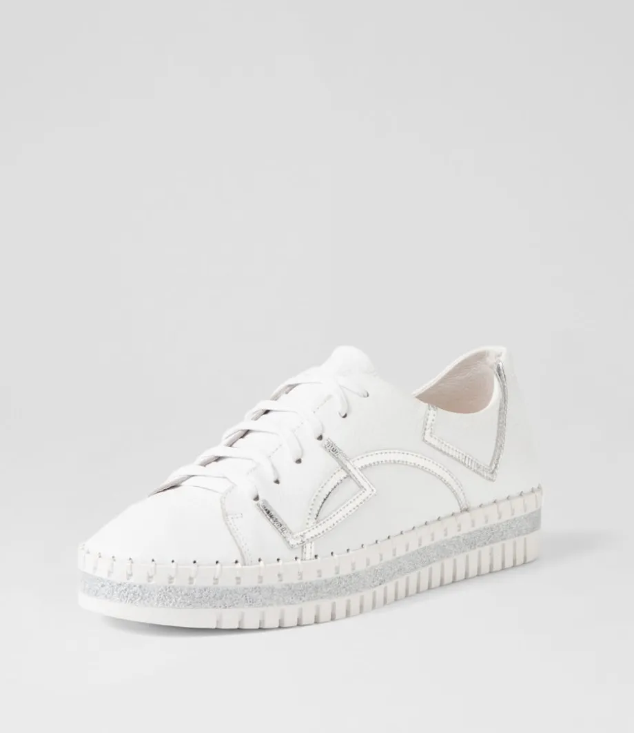 Mando White Silver Crush Leather Sneakers<DJANGO & JULIETTE Best Sale