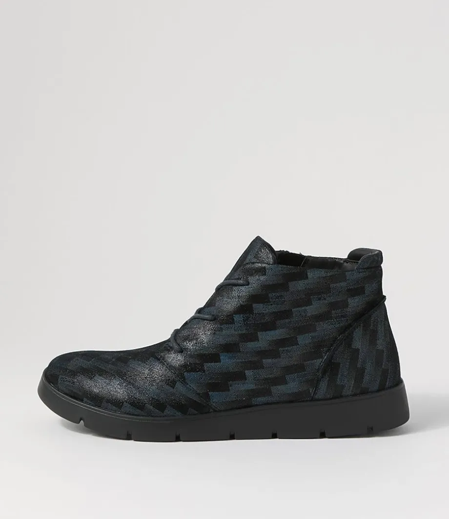 Melbourne W Blue Tetris Leather Lace Up Boots<ZIERA Store