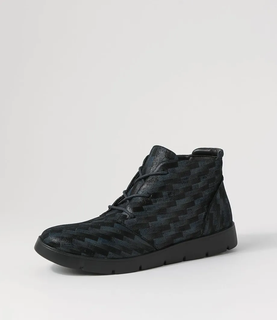 Melbourne W Blue Tetris Leather Lace Up Boots<ZIERA Store