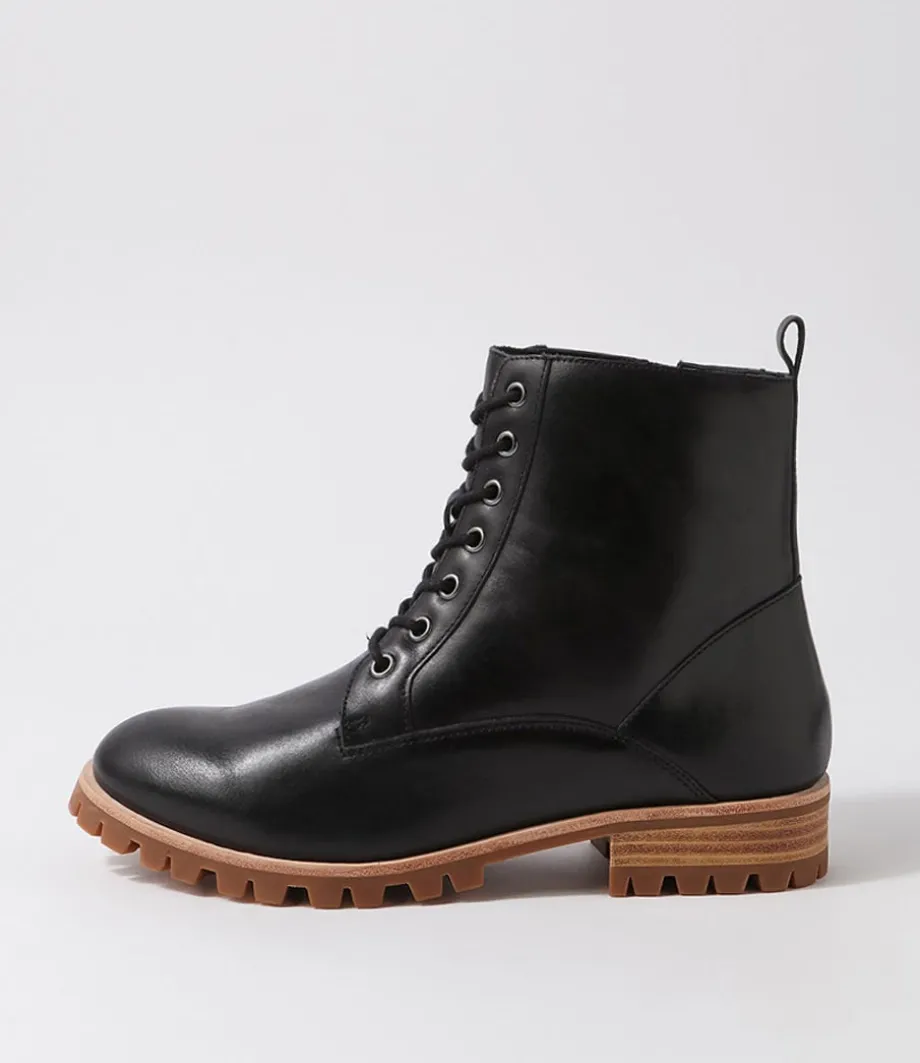Minoru W Black Leather Lace Up Boots<ZIERA Cheap