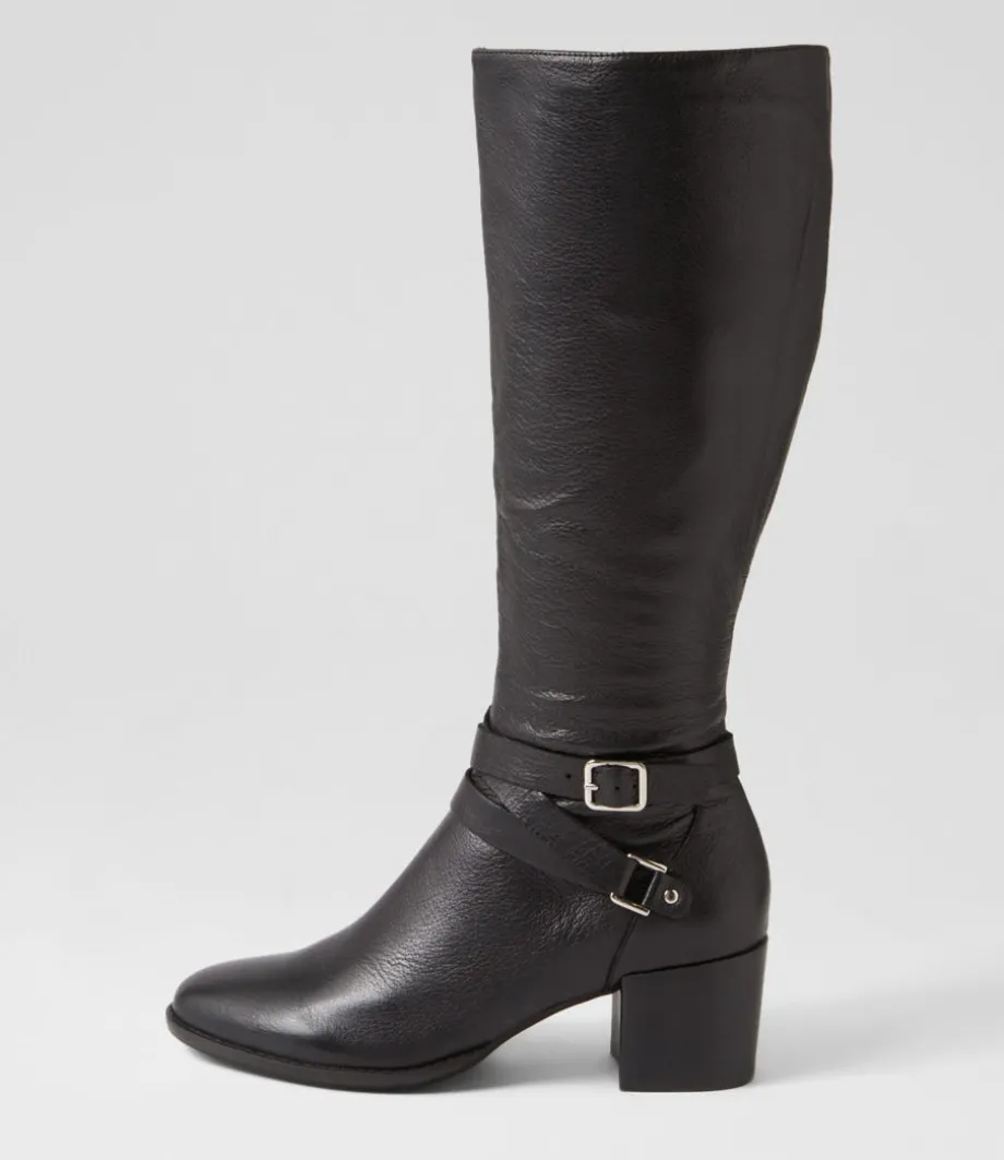 Morry Black Leather Knee High Boots<DJANGO & JULIETTE Store