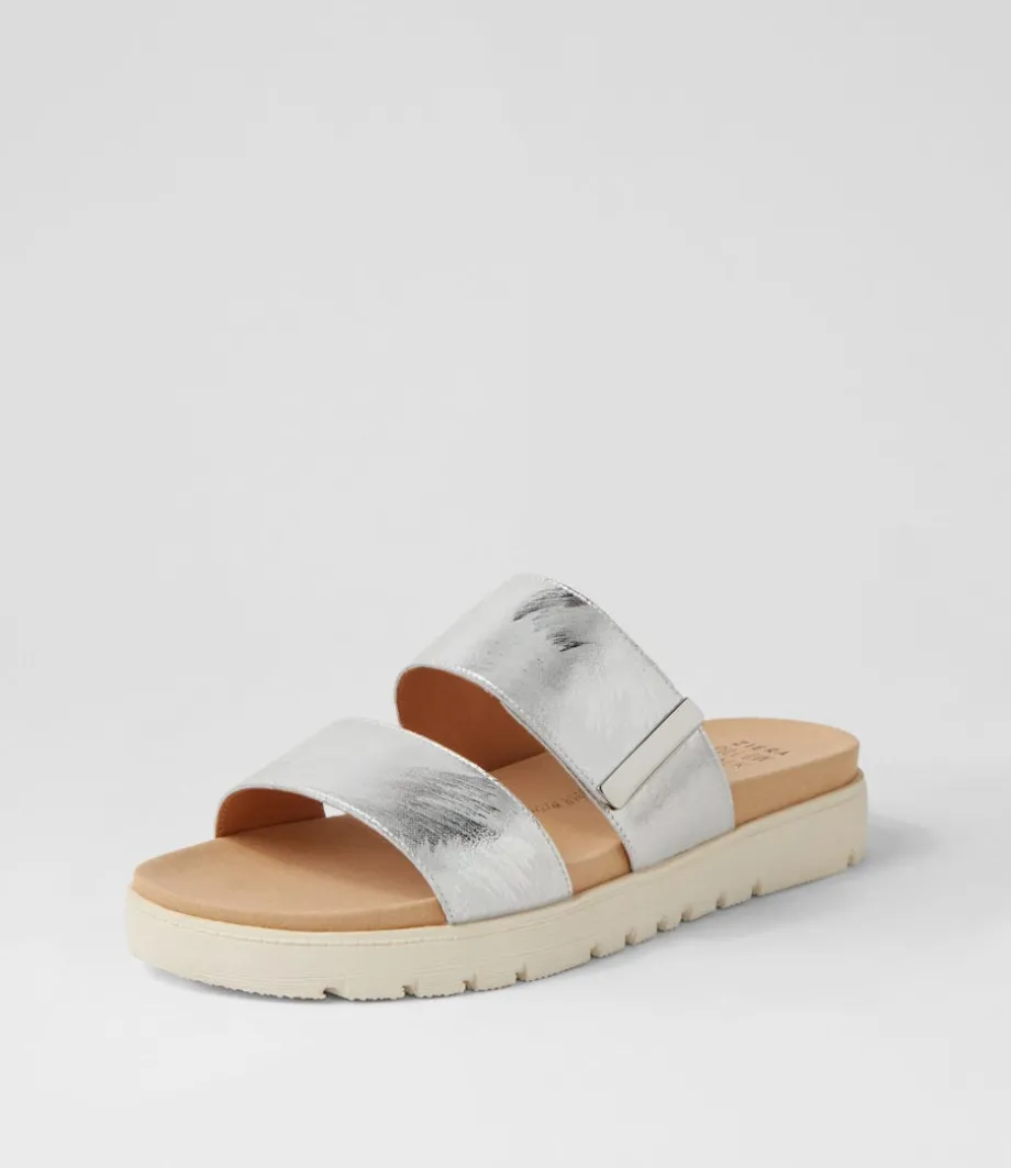 Nairo Xw Silver Scratch Leather Slides<ZIERA Best Sale