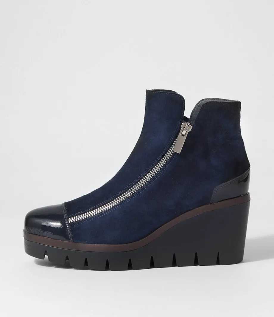 Nalani Navy Patent Suede Ankle Boots<DJANGO & JULIETTE Fashion