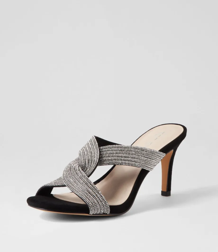 Narleta Black Silver Suede Jewels Mules<TOP END Cheap