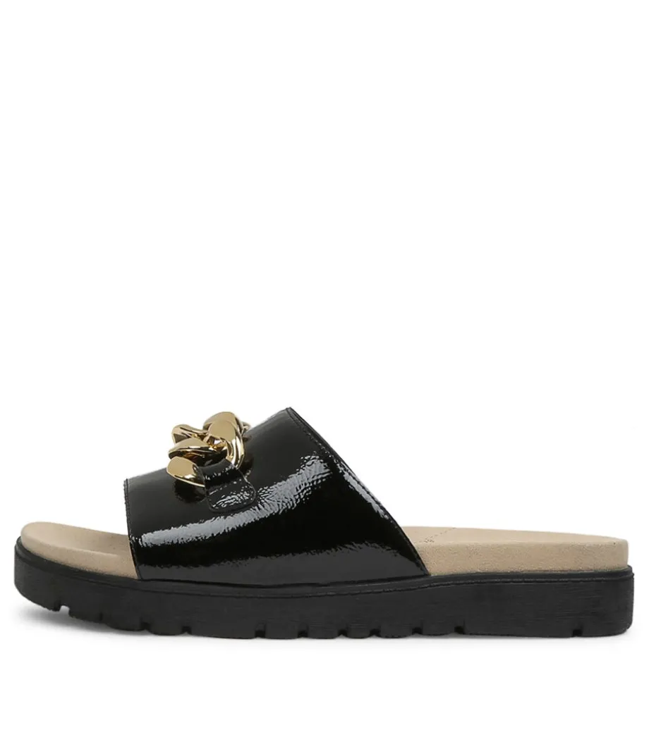 Narry Xw Black Wrinkle Patent Slides Bs<ZIERA Outlet