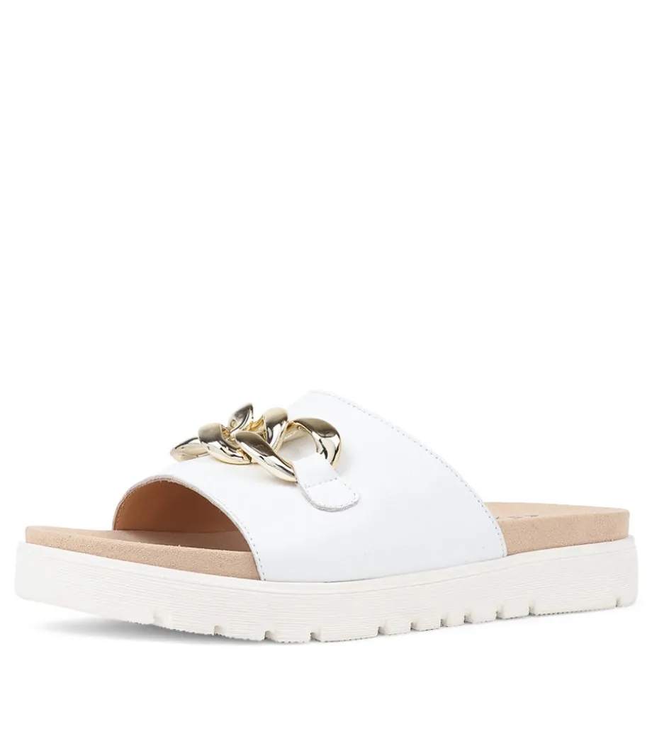 Narry Xw White Leather Slides<ZIERA Cheap
